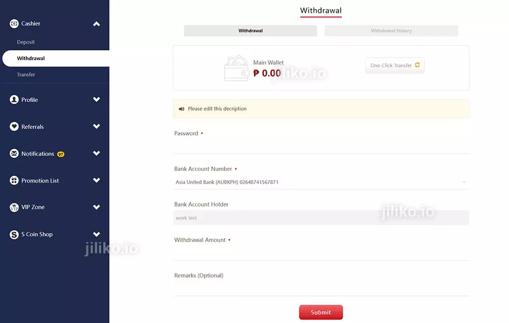 Withdraw at jiliko casino